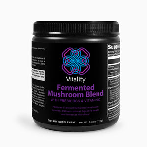 Fermented Mushroom Blend container with images of 7 different mushrooms.