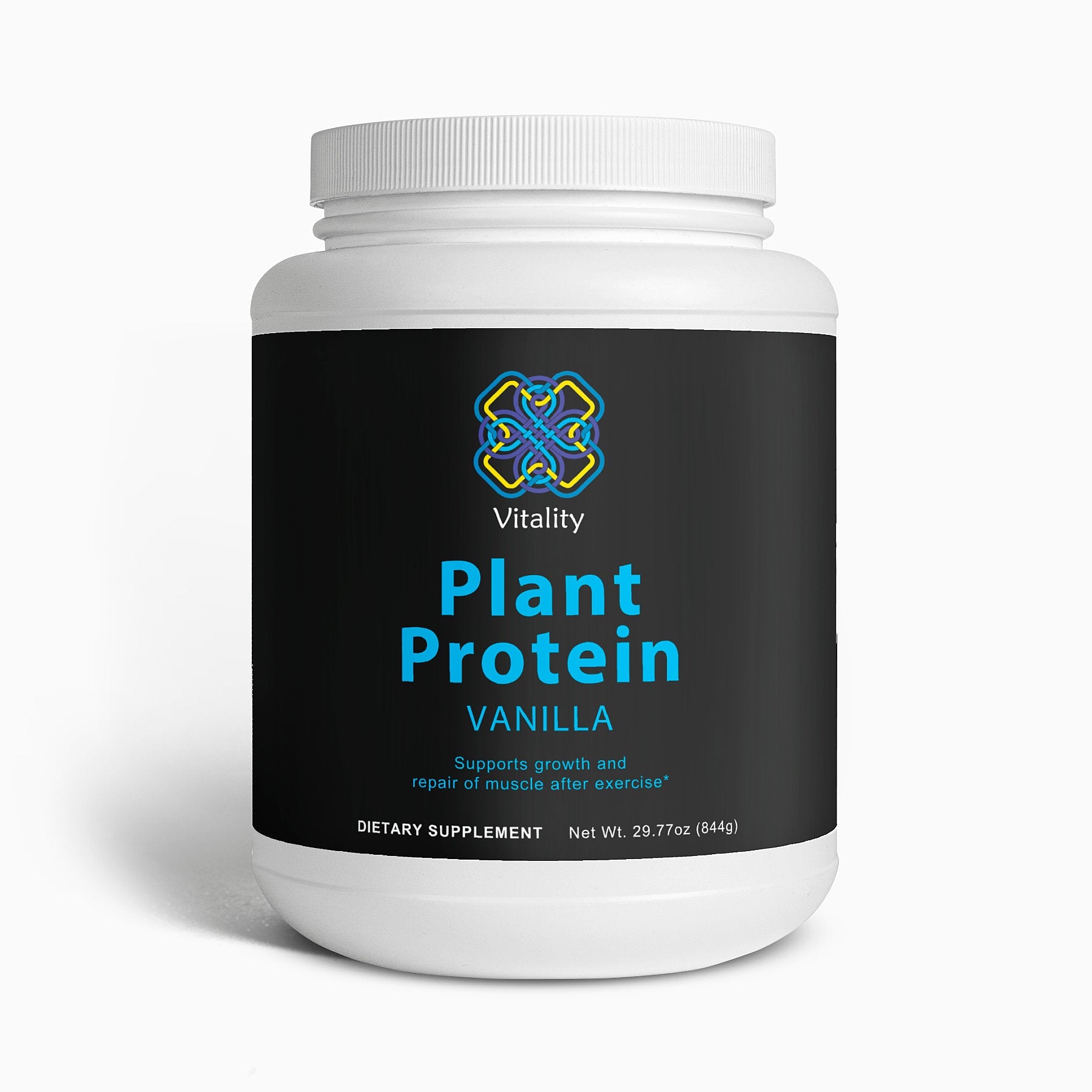 Vanilla Plant Power Shake powder in a shaker bottle.