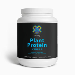 Vanilla Plant Power Shake powder in a shaker bottle.