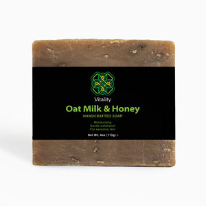 Gentle Oat & Honey Soap bar with visible oats and honey texture.