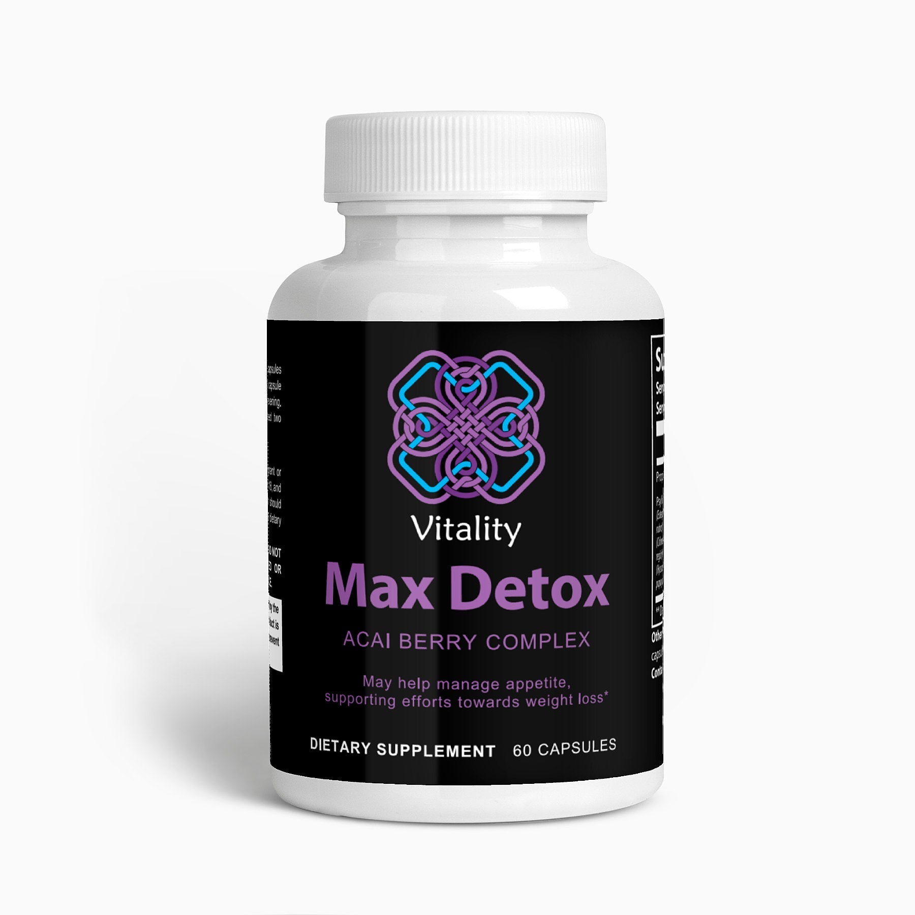 Max Açaí Detox Cleanse bottle with Açaí berries.