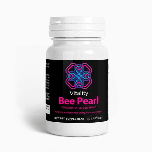 Bee Pearl Wellness Boost capsules in a premium bottle, surrounded by natural elements.