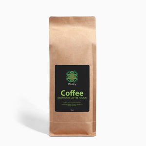 Brain Boost Coffee Blend bag with coffee beans and Lion's Mane mushroom.